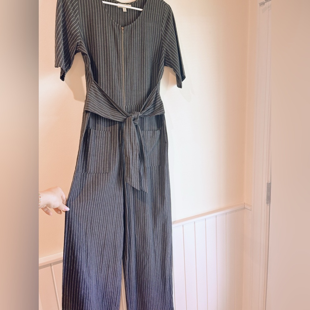 Black striped jumpsuit polygram brand long cotton